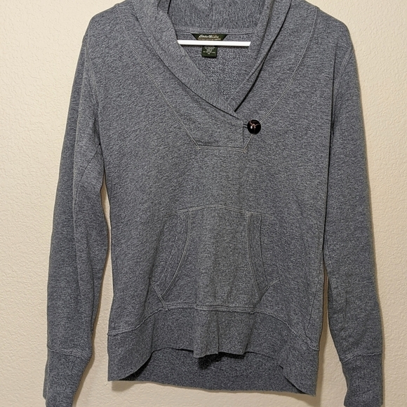 Eddie Bauer Grey Pullover V-Neck Sweatshirt with Front Pouch - Picture 1 of 7